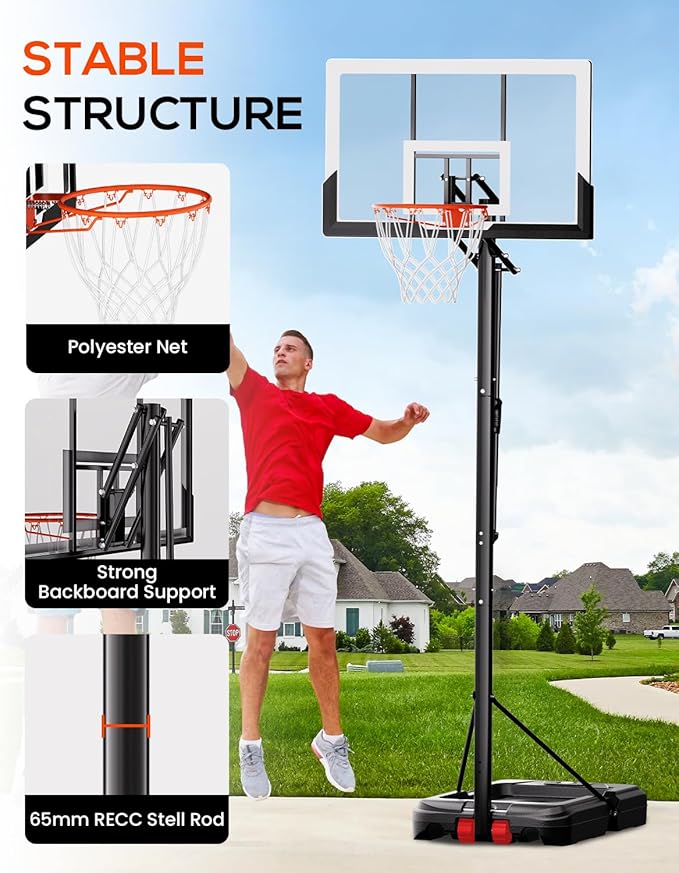 Basketball Hoop Outdoor with 45 Inch Shatterproof Backboard, Portable Basketball Goal System 4.8-10ft Height Adjustable for Kids, Youth, Adults, Backyard/Driveway/Indoor