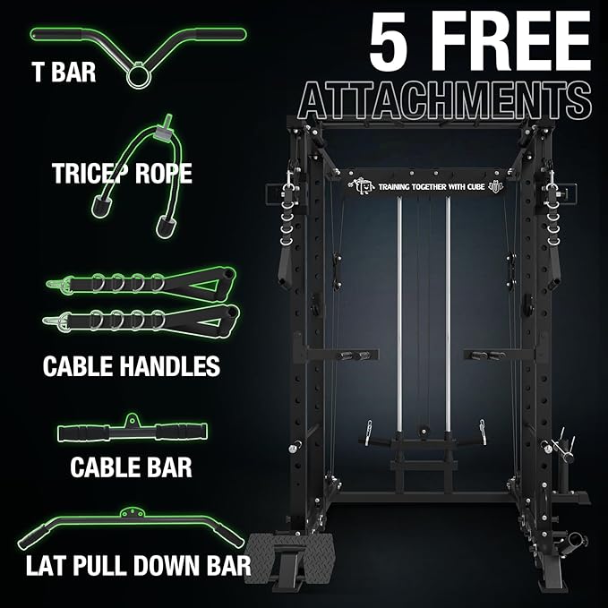 Mikolo Power Cage, 1500lbs Power Rack with LAT PullDown and Cable Crossover System, Squat Rack with Pulley System, Weight Cage for Home Gym with Training Attachments