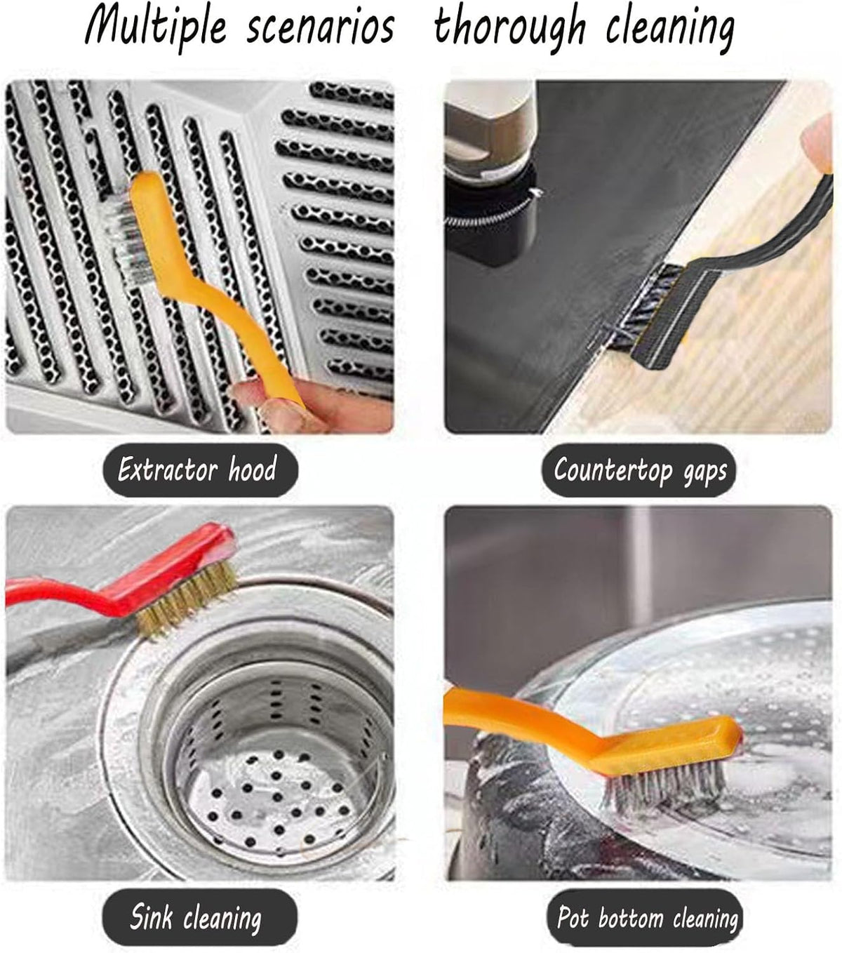 12PCS Brush Cleaning Set,3 Gap Brushes + 6 Metal Crevice Brushes +3 Scrapers–Cleaning Tools for Kitchen, Bathroom, Grill, Sink, Tile Gaps, Corner, Grout, Cup, Teapot, Bottle, Blender (Colorful)