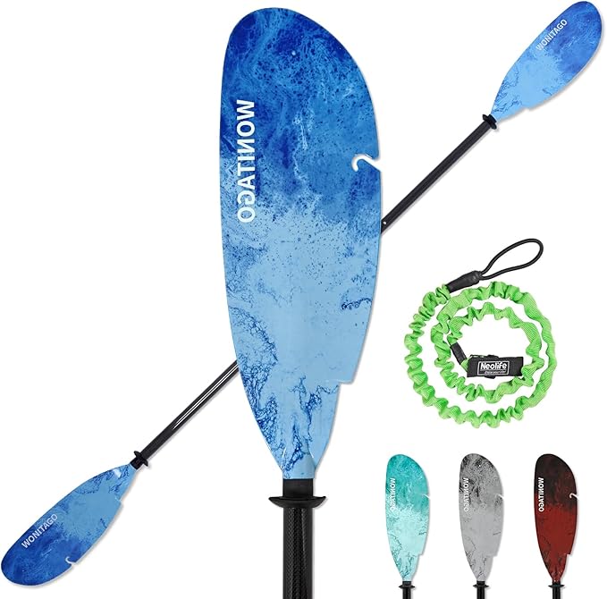 Angler Kayak Paddles Carbon Fiber Shaft and Plastic Blade, Floating Adjustable Fihsing Kayak Oars with Paddle Leash, 230-250cm/90-98 inch