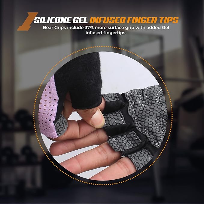 Bear Grips Weight Lifting Gloves for Men & Women | Half Finger Lifting Gloves | Full Finger Workout Gloves for Men | No Finger Exercise Gloves l Compression Weightlifting Gloves | Gym Gloves for Men