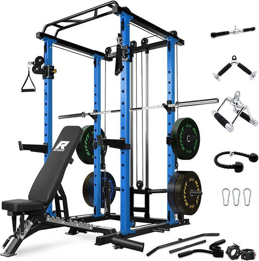 RitFit Power Cage with Optional LAT PullDown/Cable Crossover, 1000LB Squat Rack for Home & Garage Gym, with Weight Storage Rack and More Training Attachments, ASTM-Certified
