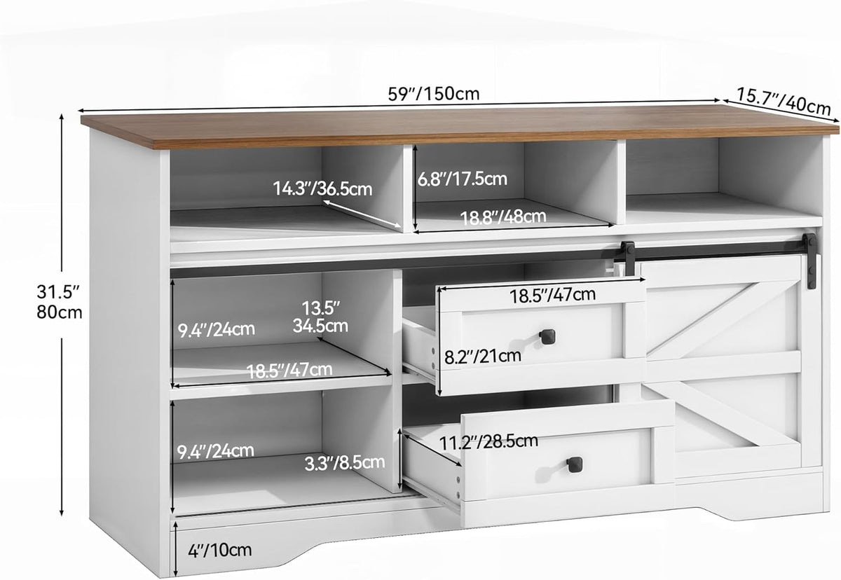 YITAHOME Buffet Cabinet with Drawers, 59" Large Sideboard Buffet Storage Cabinet with Shelves and Doors, Modern Farmhouse Coffee Bar Station Wood Kitchen Table for Kitchen, Dining Room, White