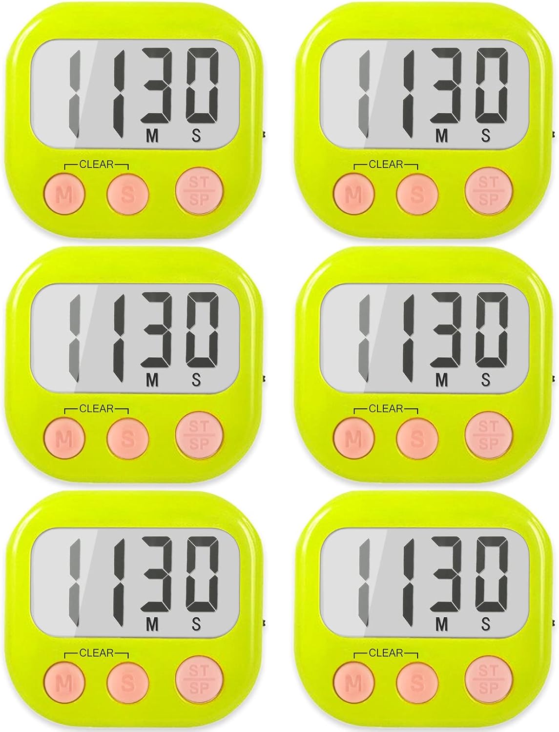 6 Pack Digital Kitchen Timers for Cooking Magnetic Timer for Cooking Loud Alarm Green
