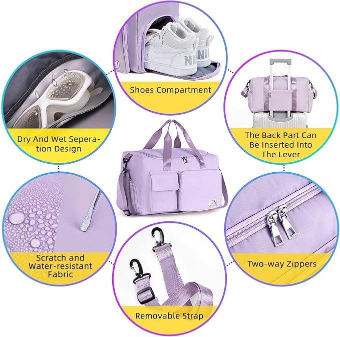 FIORETTO Women's Gym Duffle Bag with Shoes Compartment, 37L Capacity, Ideal for Travel, Gym, Sports, Duffel, Weekender