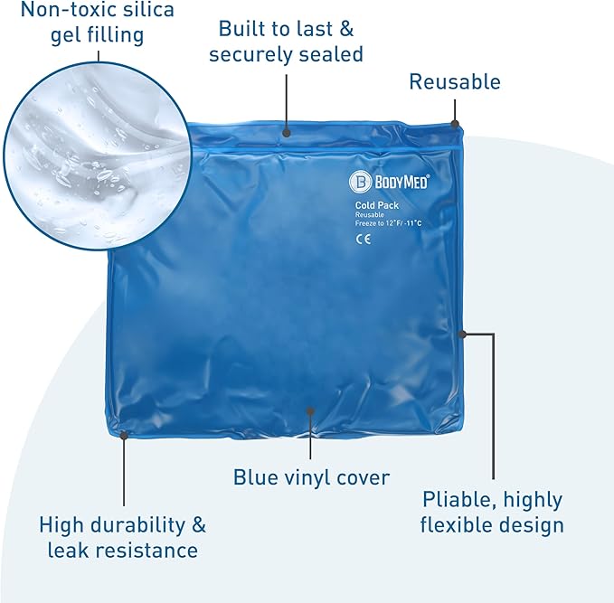 BodyMed Reusable Vinyl Ice Pack for Knee, Arm, Elbow, Shoulder, Back - Professional Grade Cold Therapy for Injuries, Aches, Swelling, Bruises, Sprains - 14 in. x 12 in. (Standard)