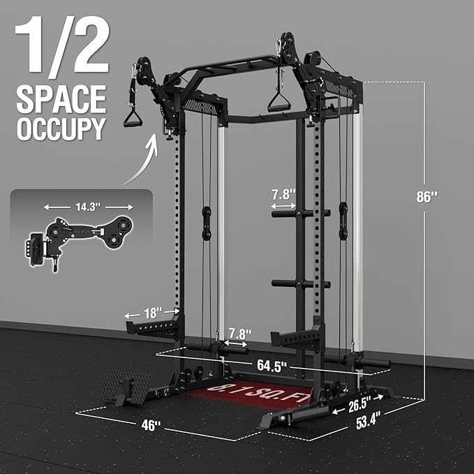 Mikolo Power Cage, 2000LB Power Rack with Independent Dual Pulley System, Multi-Function Home Gym Workout Machine for Cable Crossover