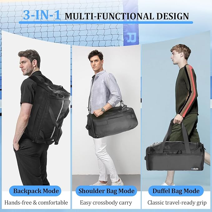 ORKELS Gym Bag with Shoe Compartment, 29L Sports Duffle Bag for Men and Women, Travel Backpack with Wet Pocket, Tear-Resistant Overnight Bag for Fitness, Workout, and Travel