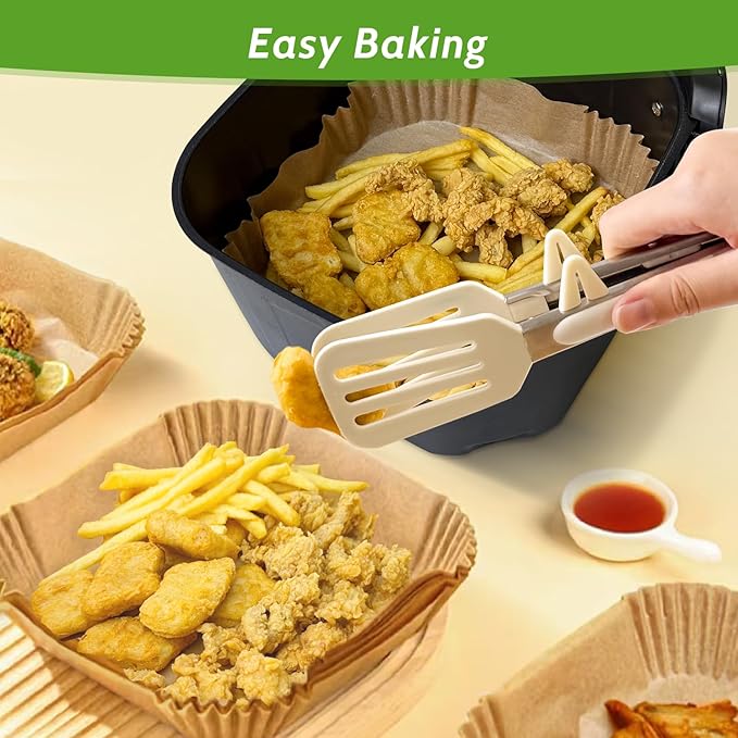 360 Pcs 8” Square Unbleached Heavy Duty Air Fryer Paper Liners Disposable, Non-Stick & Non-Leak Parchment Paper Liners for Airfryer Basket, Deep Fryer Parts & Accessories