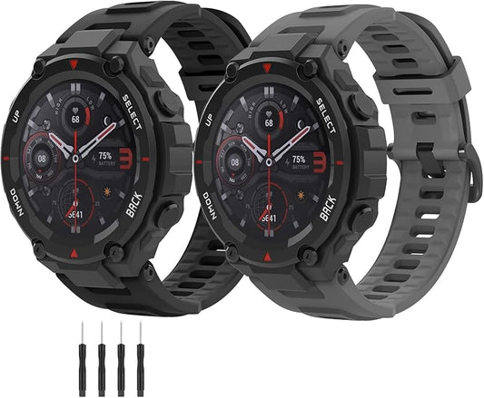 2 Pack Waterproof Bands Compatible with Amazfit T-Rex Pro Watch Bands, Soft Silicone Replacement Band for Amazfit T-Rex/T-Rex Pro Smartwatch