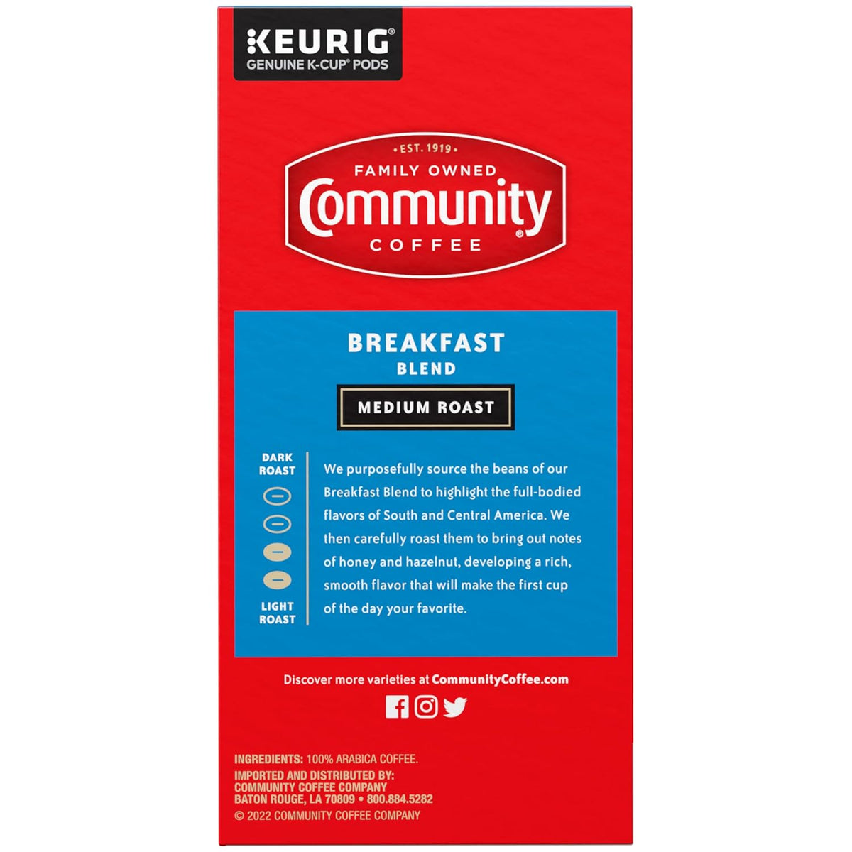 Community Coffee Breakfast Blend, Medium Roast, Single-Serve Keurig K-Cup Pods, 32 Count (Pack of 4)