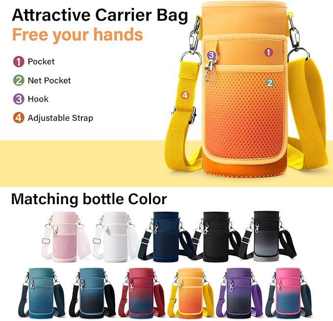 32 oz Insulated Water Bottle | Thickened Stainless Steel Vacuum Metal | Portable Sports Water Jug for Gym and Hiking with Straw, Carrier Bag, Handle Strap | BPA-Free 32 oz