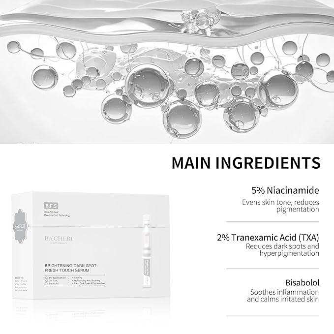 Brightening Hydrating Facial Serum Ampoules, with Niacinamide, Tranexamic Acid & 3‑O‑Ethyl Ascorbic Acid (Vitamin C), Alpha‑Arbutin, Madecassoside & Panthenol for Smooth, Dewy Skin