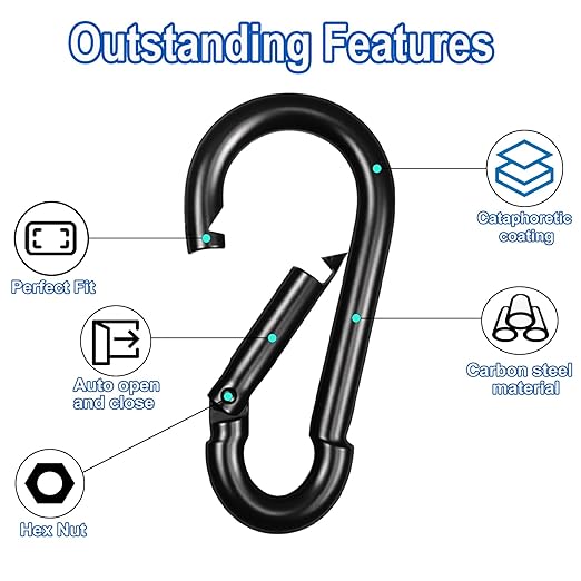 20PCS M5 Black Carabiner Clip, 3/16Inch Snap Hook Quick Link Small Clips, 2'' Spring Carabiner Link Buckle for Fishing Camping Hammock Dog Leashes-220LBS Holding Capacity