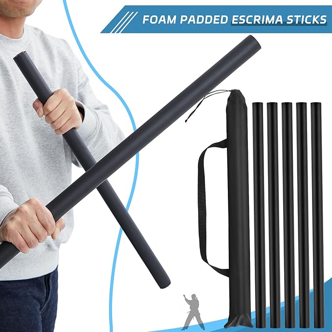 8 Pieces 23.6 Inches Foam Padded Escrima Sticks for Safe Practice Training Martial Arts and Karate with 4 Carry Bag Case