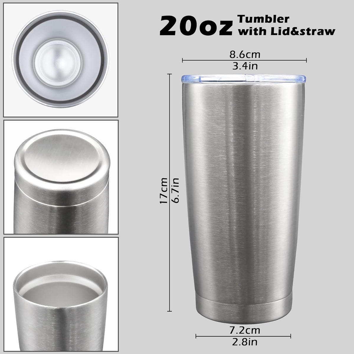 20oz Tumbler Bulk Stainless Steel Tumblers with Lid Vacuum Insulated Double Wall Travel Coffee Mug Powder Coated Tumbler Cup for Hot and Cold Drinks(Stainless Steel, 12 pack)