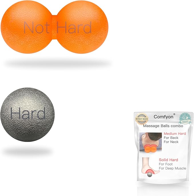 Hard Lacrosse Ball + Soft Peanut Massage Ball Set – Deep Tissue & Trigger Point Tool for Plantar Fasciitis Relief, QL, Iliacus, Glutes, Neck, Hamstrings, Hip Flexors & Myofascial Release