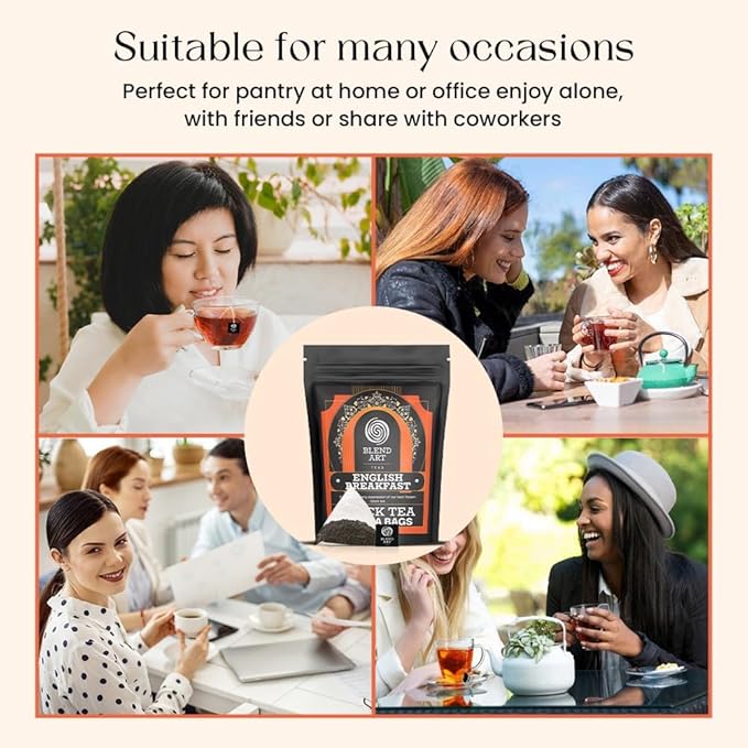 Blendart English Breakfast Black Tea Bags 50 Count Premium Whole Loose Leaf Caffeinated, Smooth, Flavour Robust Black Pyramid Tea Bags Long leaf Tea bags| Strong Robust British Tea