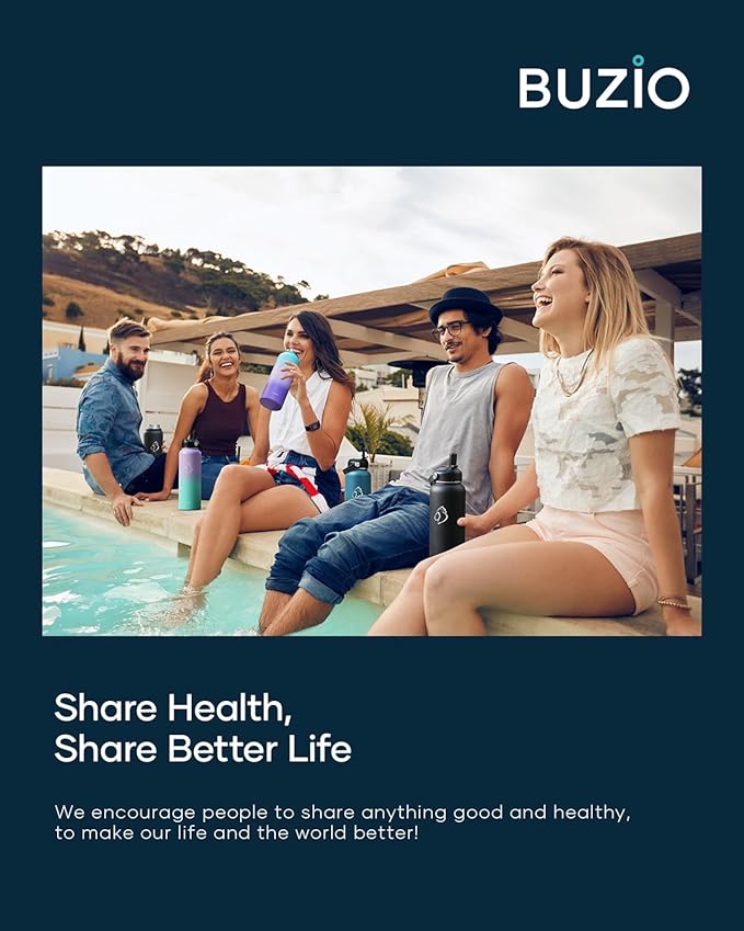 BUZIO 40oz Insulated Water Bottle, Stainless Steel Double Wall Water Flask (Cold for 48 Hrs) Leak Proof Sports Bottles Jug with Straw Lid and Flex Cap Metal Canteen for Gym Travel Camping, Hydrangea