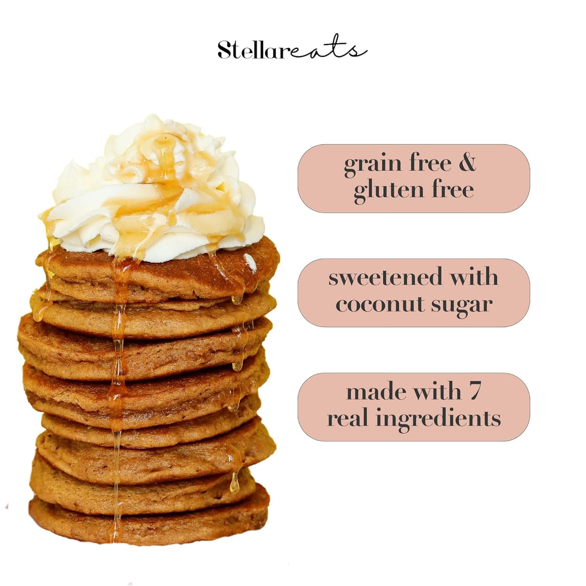 Stellar Eats Grain-Free Pancake & Waffle Mix | Gluten-Free, Dairy-Free, Plant-Based, Paleo-Friendly | Sweetened with Coconut Sugar | Almond Flour-Based | Makes Fluffy, Thick Pancakes | 7.3 oz | 1 Pack