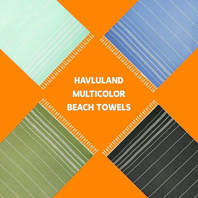 HAVLULAND Turkish Beach Towels Oversized -100% Turkish Cotton Super Soft Lightweight - Absorbent and Quick Drying Bath Towel - Sand Free Beach Towel - Turkish Towels for Adults (Teal, 6 Pack)