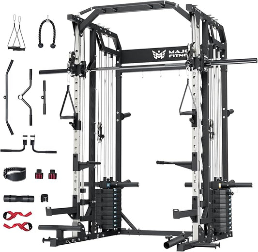 Major Fitness Drone2 Advanced Training Smith Machines– All-in-One Home Gym Squat Rack with Aluminum Pulley Set , Weight Bar, Dual LAT Pull-Down Systems & Cable Crossover Machine for Full-Body Workouts