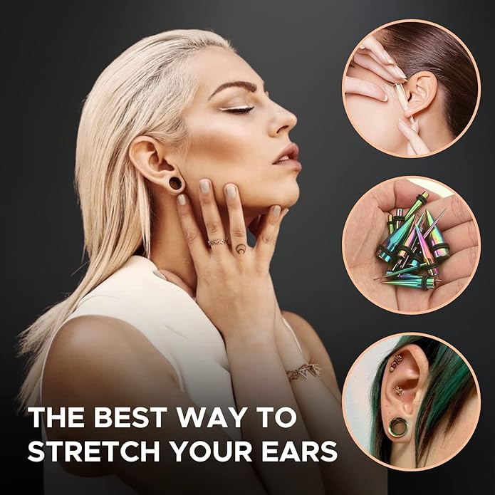 BodyJ4You 37PC Ear Stretching Kit - Beginner Gauges 14G-00G Starter Set - Aftercare Balm Wax - Steel Tapers Single Flare Plugs Screw Fit Tunnels - Women Eyelet Mens Earrings Expander Piercing Jewelry