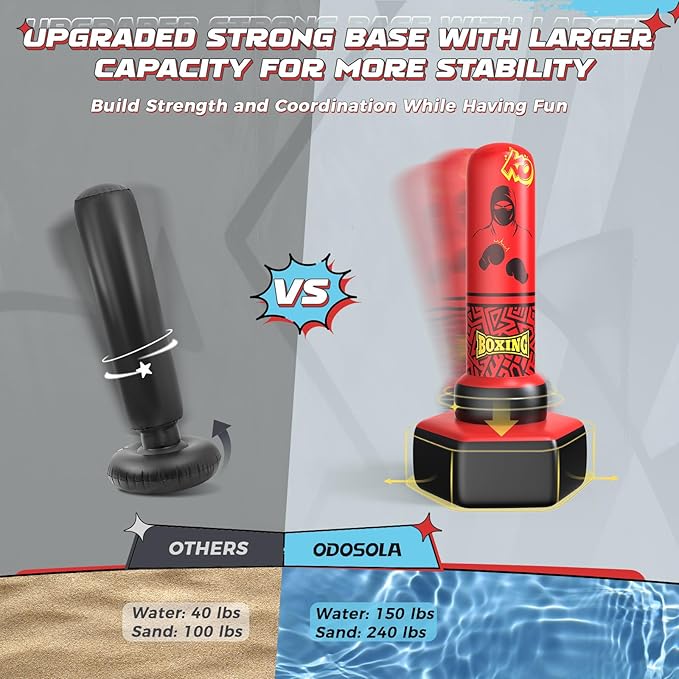 67'' Inflatable Punching Bag Freestanding for Kids Aged 3-12 – Heavy Duty Boxing Set for Karate & Taekwondo, Stable Boxing Bag Active Kids Toy, Christmas Birthday Gift for Boys and Girls