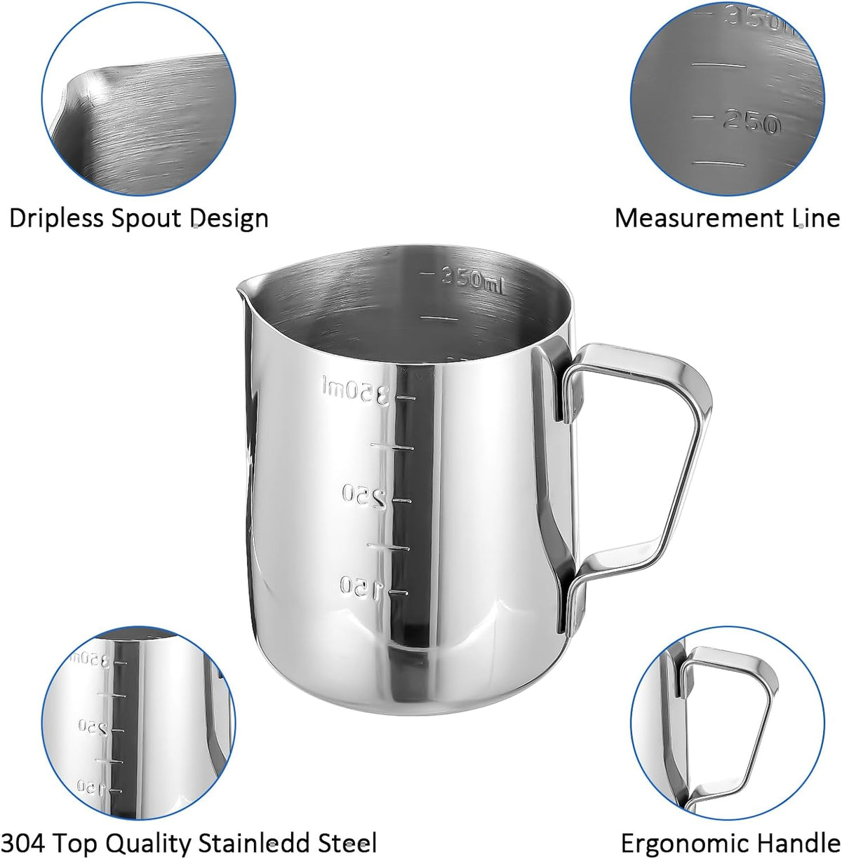 4 Pcs Stainless Steel Espresso Milk Frothing Pitcher Set with Latte Art Pen, 12 oz Milk Frother Cup, Frothing Cup for Cappuccino, Latte, Home & Cafe Use