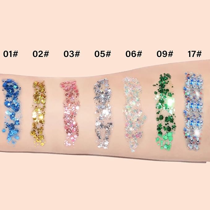 Body Face Glitter Makeup for Kids Women, Sparkly Chunky Hair Glitter, Mermaid Birthday Decorations Rave Outfits for Women (Gold Body Glitter)