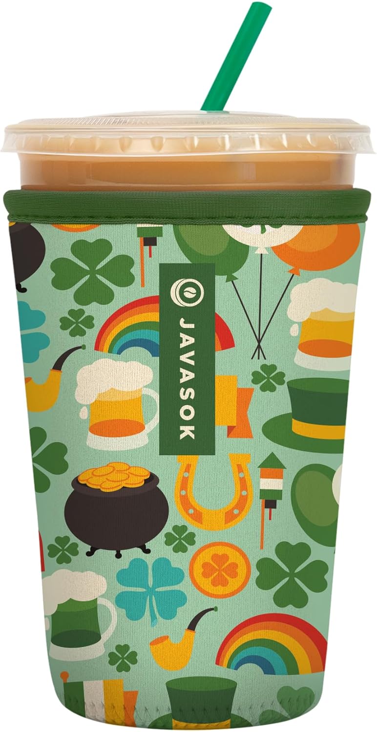Sok It JavaSok Iced Coffee & Cold Soda Insulated Neoprene Cup Sleeve (Irish Charm, Medium: 22-28oz)