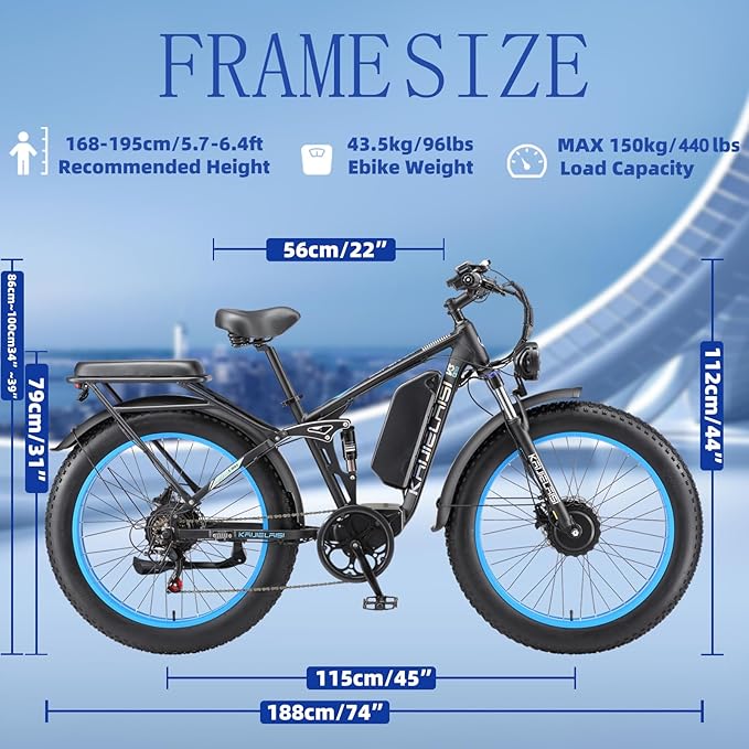 52V Electric Bike for Adults, 38MPH 26” Fat Tire Dirtbike 6000W Peak, AWD Ebike Dual Motor,26AH Removable Battery Fast Full Hydraulic Brake