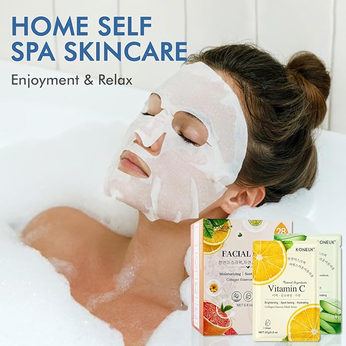 28 Pack Sheet Face Masks Skincare, Hydrating Face Masks Suitable for Sensitive Skin, Bulk Facial Mask Gifts Set for Women Skin Care, Home Skincare Spa for All Skin Types