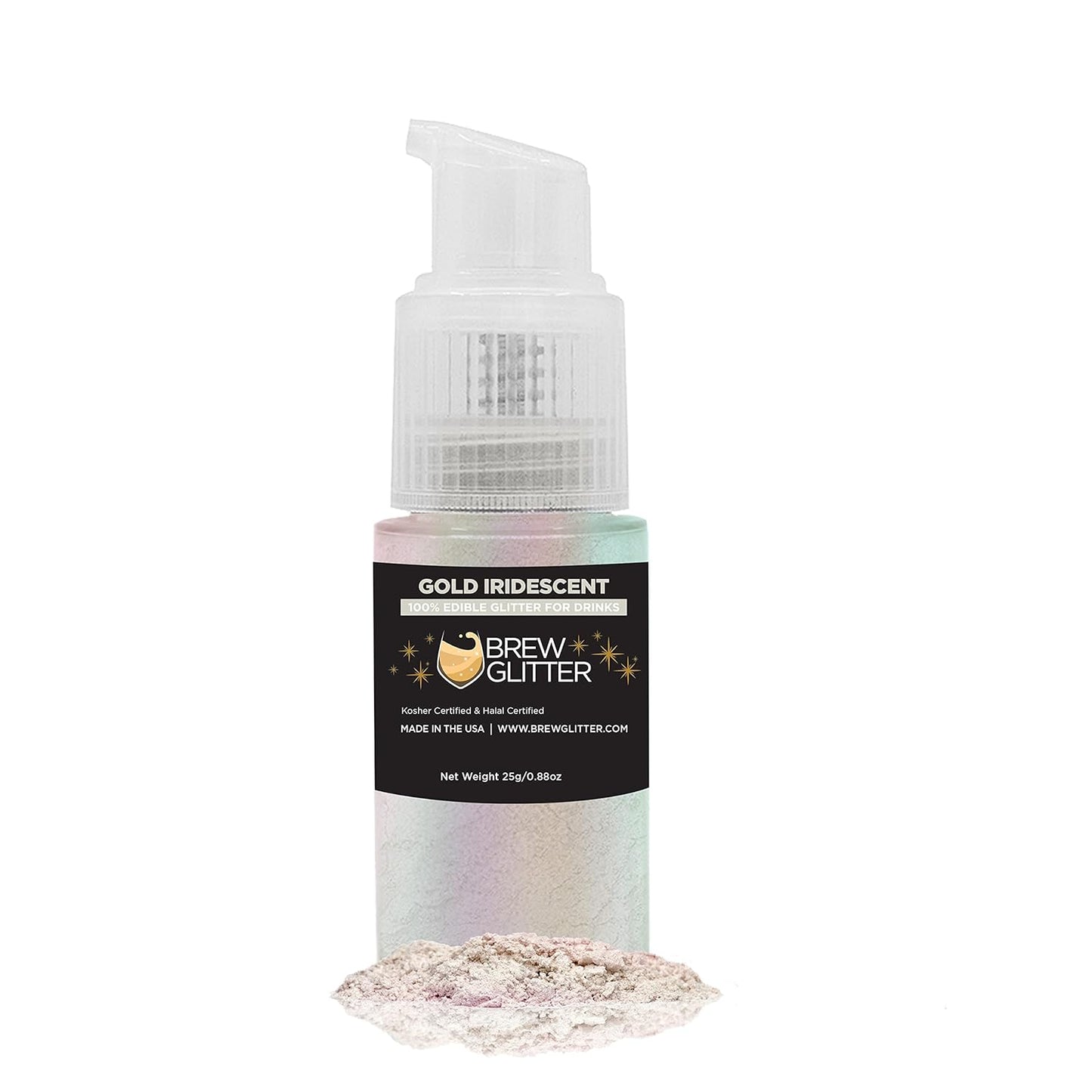 Gold Iridescent BREW GLITTER Edible Glitter For Drinks, Cocktails, Beer, Garnish Glitter & Beverages | KOSHER & HALAL Certified | 100% Edible & Food Grade | Vegan, Gluten, Nut Free (25g Spray Pump, Gold Iridescent)