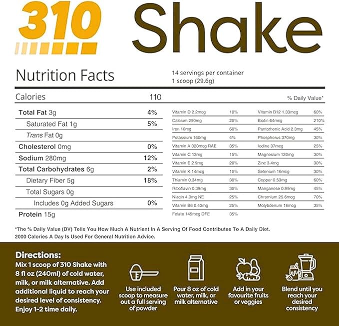 310 Nutrition All-In-One Meal Replacement Shake Powder - Plant-Based Protein Smoothie Blend w/High Fiber, Probiotics & Adaptogens - Low Carb, Vegan, Keto & Paleo Friendly - Caramel Sundae - 28 Srv