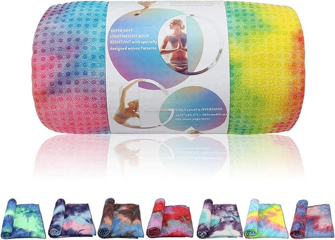 Yoga Towels Non Slip Hot Yoga Towel Skidless Waffle Texture100% Absorbent Odorless Microfiber Yoga Blanket Standard Sized 24 x72 in Mat Towel,for Hot Yoga Bikram Pilates (Pink & Blue & Yellow)