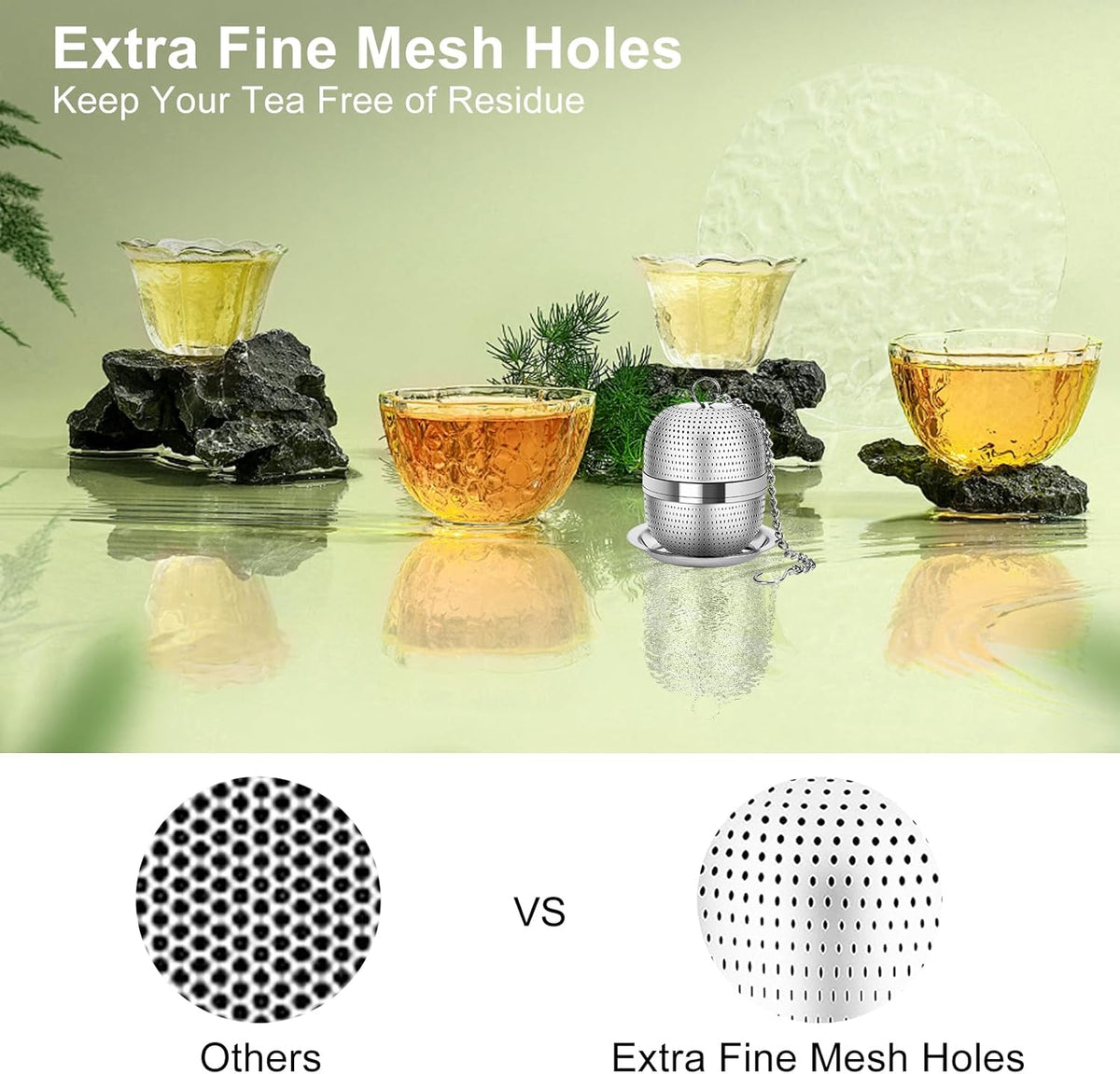 Numola Tea Ball Infuser for Loose Tea, Extra Fine Mesh Tea Strainer with Drip Tray, 304 Stainless Steel Tea Steeper for Black Tea, Rooibos, etc