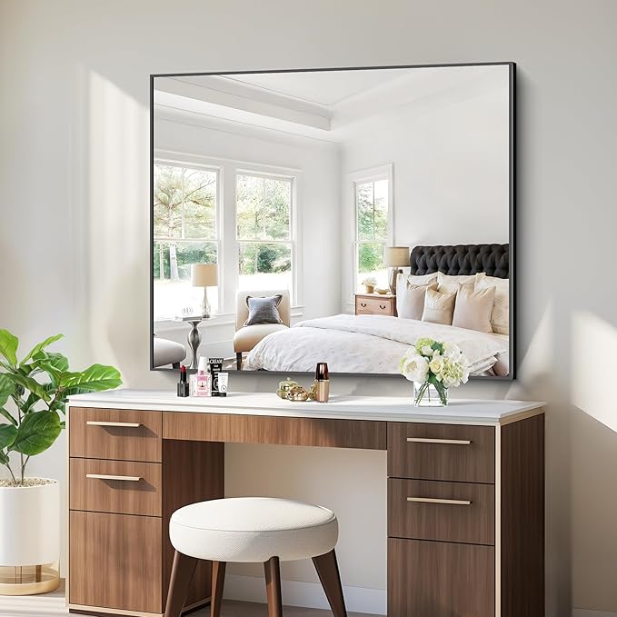 Bathroom Mirror,40x48 inch Bathroom Mirrors for Over Sink,Large Wall Mirror for Bathroom Wall Mounted Rectangle Mirrors,Black Vanity Mirror for Living Room,Bedroom Entryway,Horizontal/Vertical
