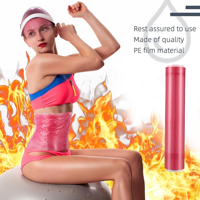 60 Meters Rose Red Osmotic Plastic Body Wrap, Workout and Sweat Enhancer Stomach Wrap Body Wrap Film Applicator Power Wrap(1 Rolls)