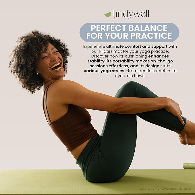 Lindywell Pilates Yoga Workout Mat Non Slip 6mm, 8mm, 10mm Thick - 6ft x 26in