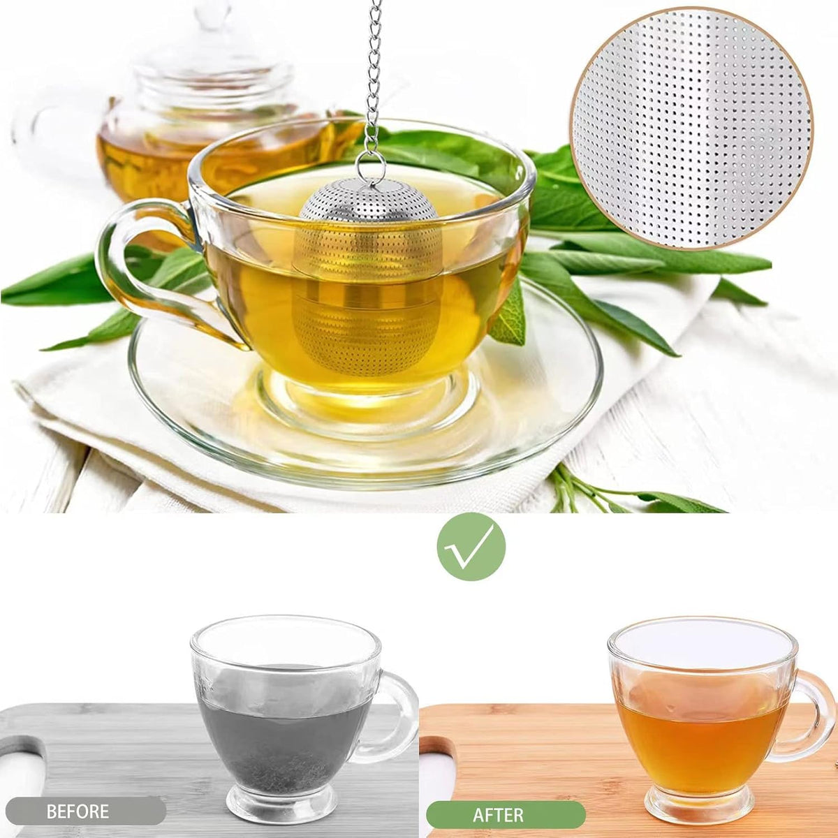 Tea Strainer Tea Infuser for Loose Tea, Tea Steeper 304 Stainless Steel Tea Mesh Strainer with Lid and Drip Tray, 2 Pack Tea Diffuser with Chain Hook, Tea Ball to Brewing Steeping Loose Leaf
