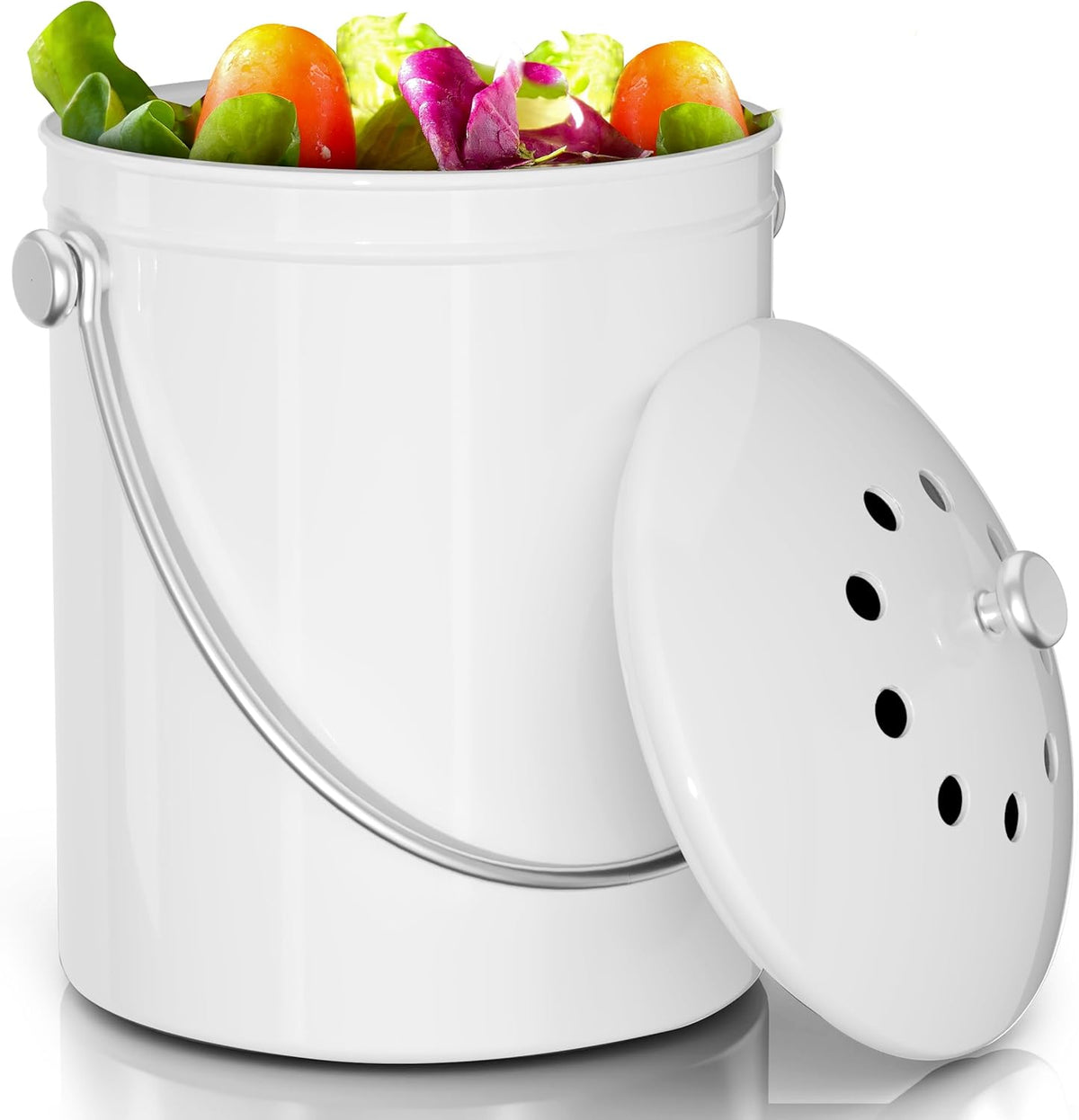 Utopia Kitchen Compost Bin for Kitchen Countertop, 1.3 Gallon Compost Bucket for Kitchen with Lid, Includes 1 Spare Charcoal Filter (White)