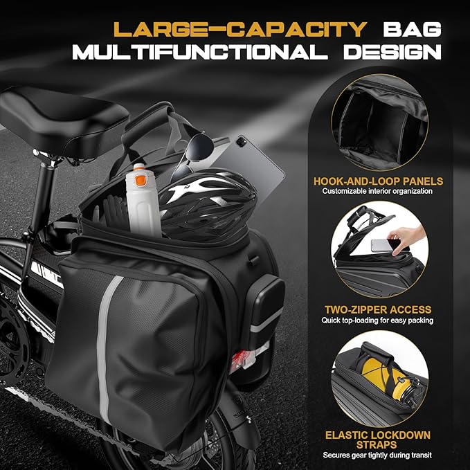 Bike Rack Bags, Hard Shell E Bike 30L Rear Rack Bag, Large Ebike Pannier with Waterproof Cover and Shoulder Strap for Commuter Travel Outdoor