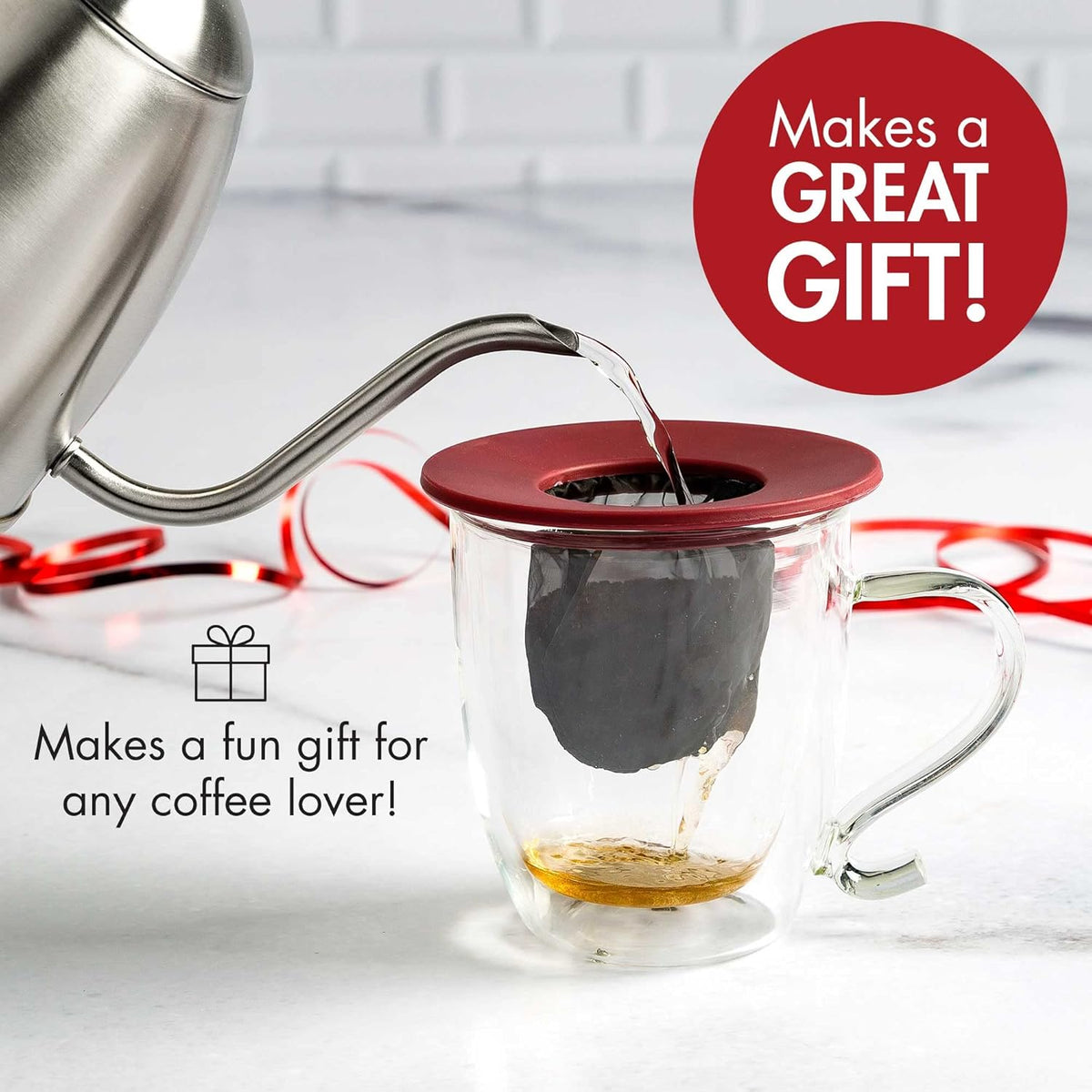Primula Brew Buddy Portable Pour Over, Reusable Fine Mesh Filter, Dishwasher Safe, Single Serve Coffee or Tea at Any Strength, Ideal for Travel or Camping, Red, 2-Pack