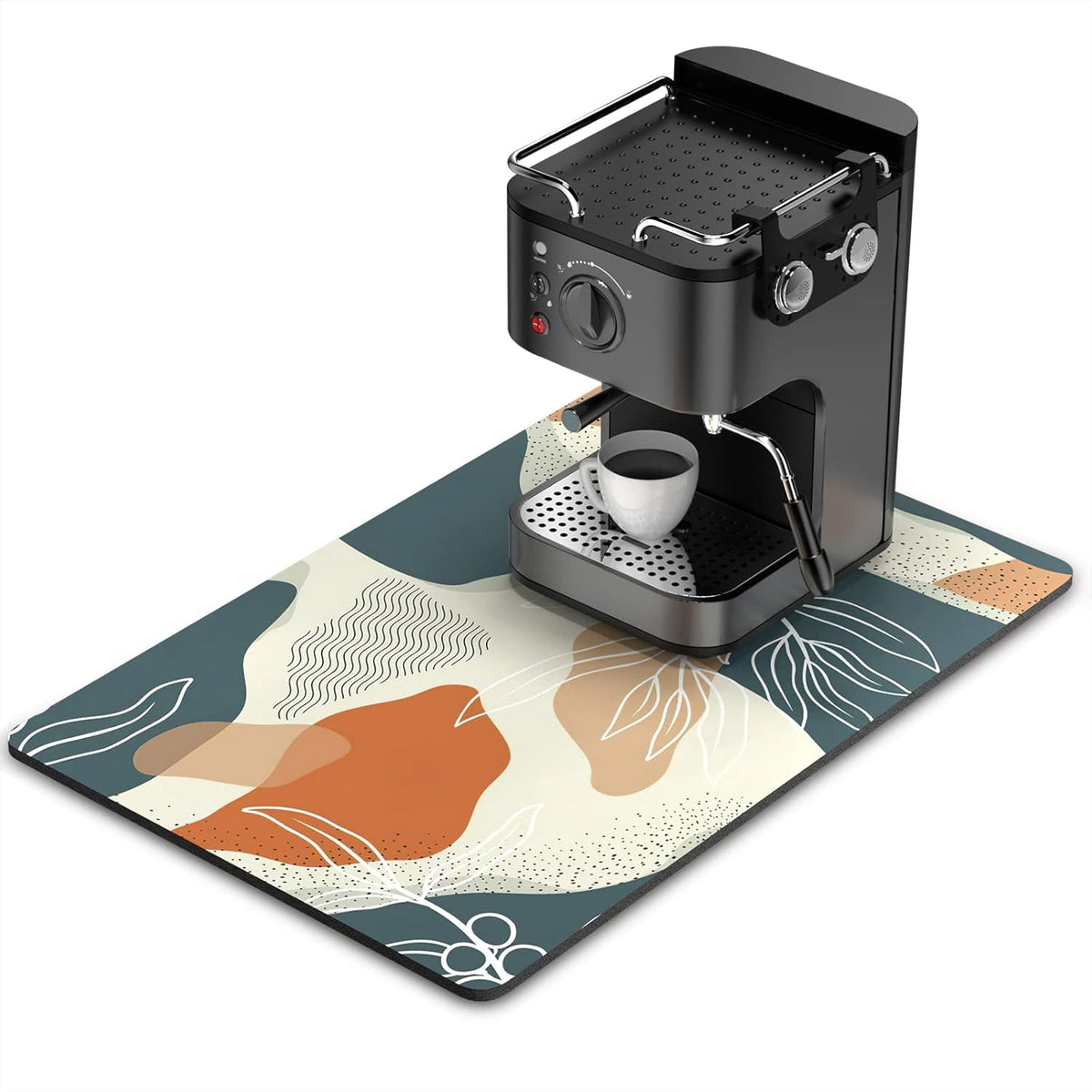 Rnivvi Coffee Mat, 16" x 24" Cute Boho Theme Coffee Bar Mats for Espresso Machine Station Accessories and Organizer, Hide Stain Rubber Backed Absorbent Dish Drying Pad for Kitchen Counter, Leaves