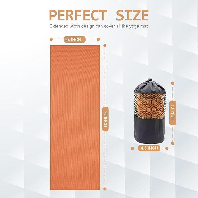Eunzel Yoga Towel,Hot Yoga Mat Towel with Grip Dots Sweat Absorbent Non-Slip for Hot Yoga, Pilates and Workout 24" x72", Orange