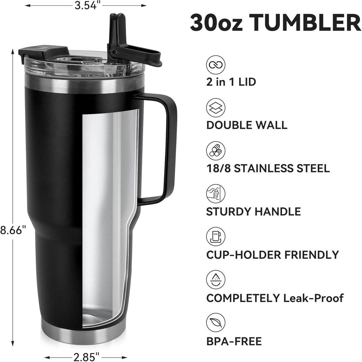 HASLE OUTFITTERS 30oz Tumbler Bulk with Handle, Insulated Travel Coffee Mug Set with Handle Leak-Proof Double Wall Stainless Steel Vacuum Tumblers Pack Metal Cup for Hot and Cold Drink