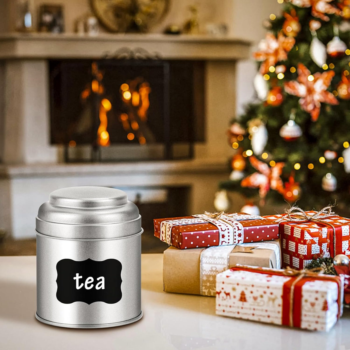 Tea Tin with Airtight Double Lids for Loose Leaf Tea Storage, 8 Oz Kitchen Small Tin Can and Tea Canister for Tea Coffee Sugar Candy Spices Christmas Gift(6 PACK)
