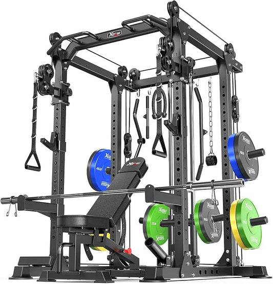 Power Cage,1600lbs Multi-Function Power Rack with Adjustable Cable Crossover System and More Training Attachment, Weight Cage for Home Gym