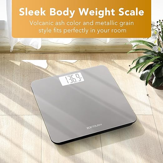Bathroom Scale for Body Weight Digital Weighing Machine with Backlit LCD Display, Most Accurate Bath Scale for People, High Precision, Grey,Tempered Glass Batteries Included, 396lb/180kg